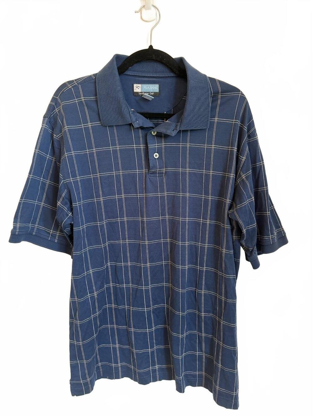 Jos. A. Bank Leadbetter Golf Polo Shirt Blue Plaid Cotton Men’s Large